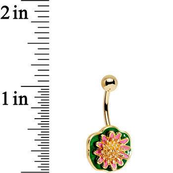 Gold PVD Orange and Green Abstract Flower Belly Ring