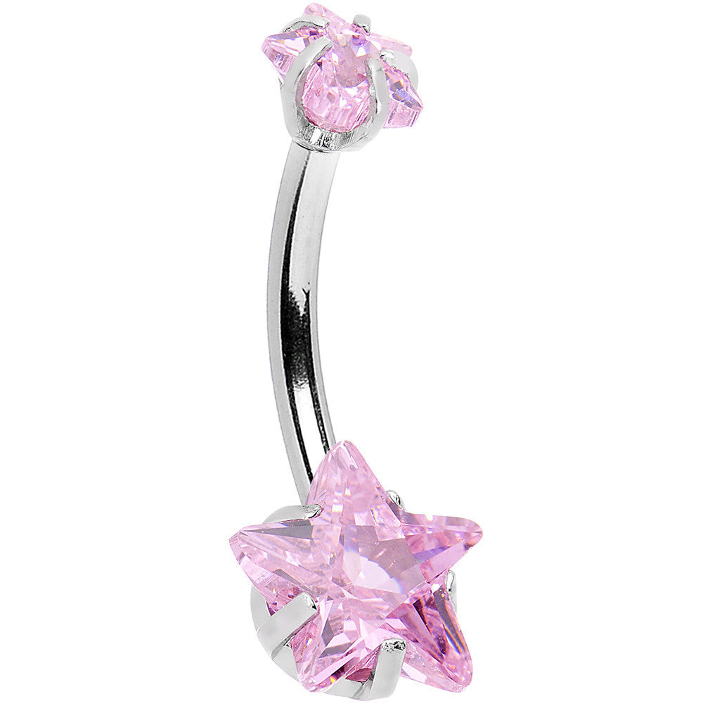 Pink Gem Dynamic Duo Super Star Internally Threaded Belly Ring