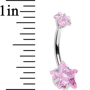 Pink Gem Dynamic Duo Super Star Internally Threaded Belly Ring