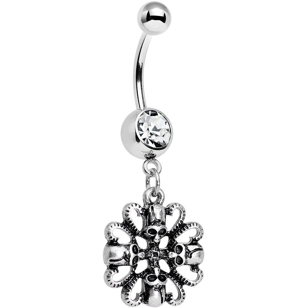 Clear Gem Quadruple Halloween Skull and Snake Dangle Belly Ring