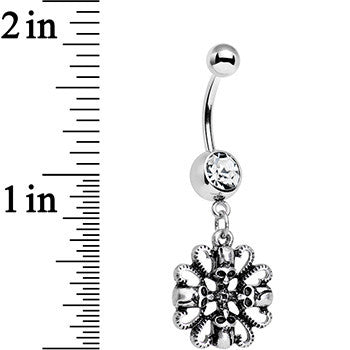 Clear Gem Quadruple Halloween Skull and Snake Dangle Belly Ring