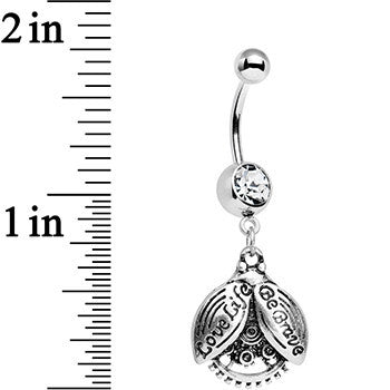 Clear Gem Love Life Be Brave Leaf Steampunk Gears Dangle Belly Ring