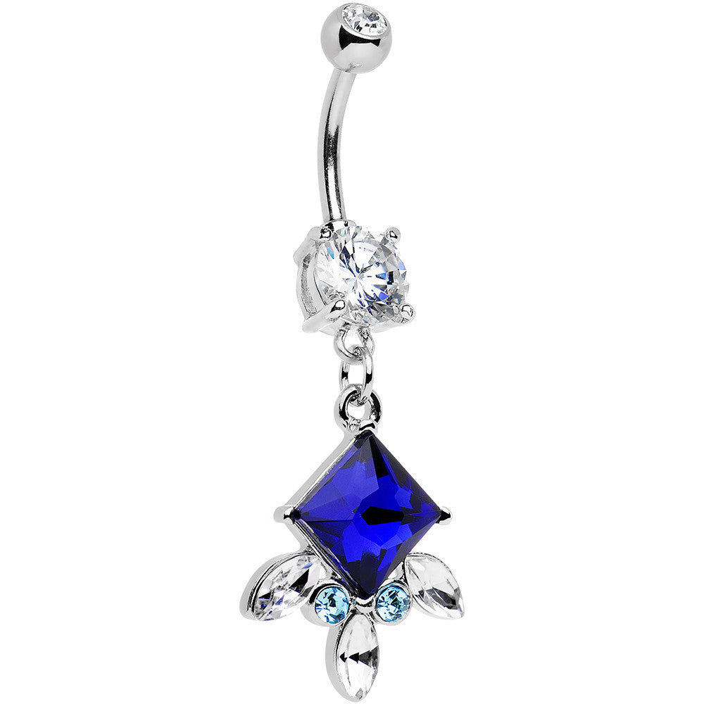 Clear Blue Aqua Gem Floral Delight Drop Dangle Belly Ring