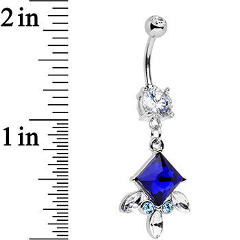 Clear Blue Aqua Gem Floral Delight Drop Dangle Belly Ring