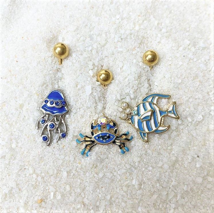 Blue Gem White Orb Gold PVD Fashionable Fishy Belly Ring