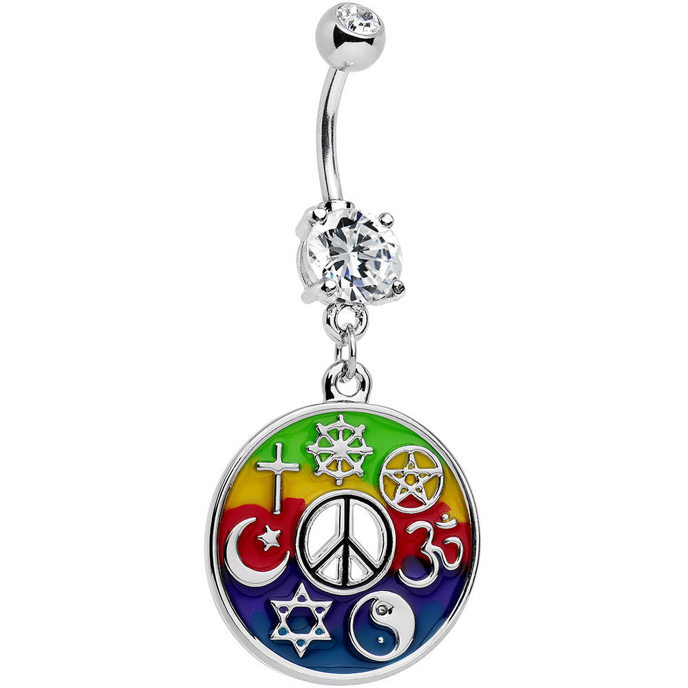 Clear Gem Peace Sign Universal Symbols of Peace Dangle Belly Ring