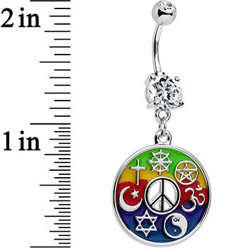 Clear Gem Peace Sign Universal Symbols of Peace Dangle Belly Ring