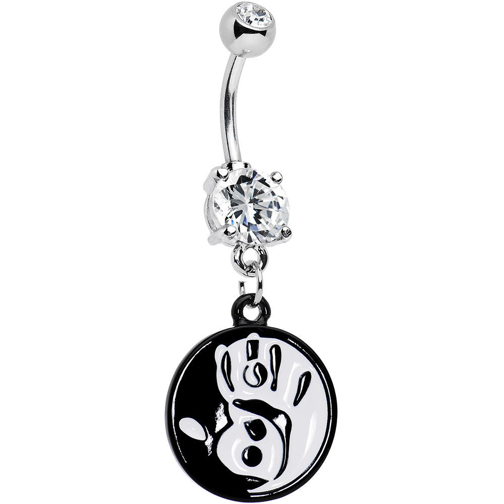 Clear Gem Coexist Black and White Hand Yin Yang Dangle Belly Ring