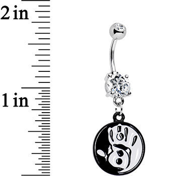 Clear Gem Coexist Black and White Hand Yin Yang Dangle Belly Ring