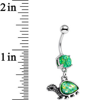 Green Faux Opal Traipsing Turtle Dangle Belly Ring