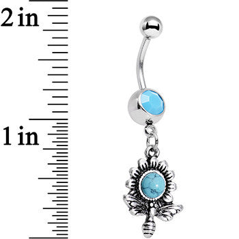 Faux Turquoise Buzzing Bee Favorite Flower Dangle Belly Ring