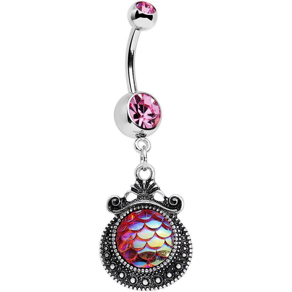 Pink Gem Iridescent Purple Mermaid Scales Dangle Belly Ring