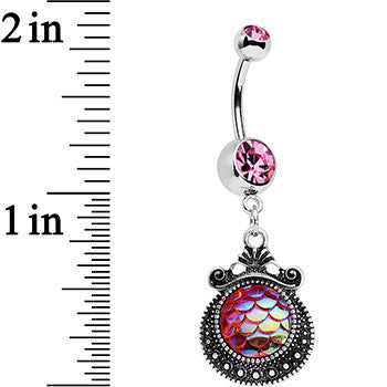 Pink Gem Iridescent Purple Mermaid Scales Dangle Belly Ring