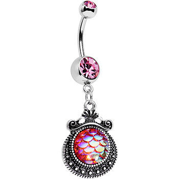 Pink Gem Iridescent Purple Mermaid Scales Dangle Belly Ring