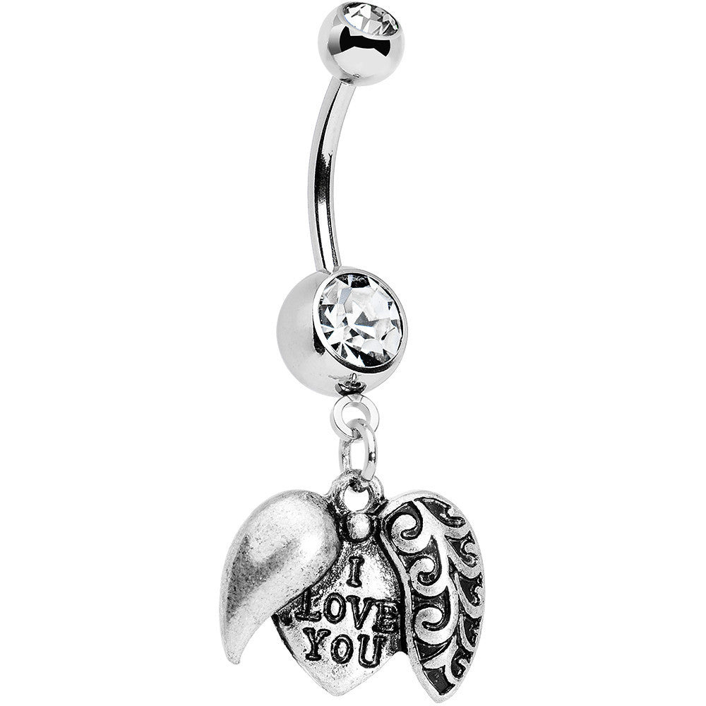 Clear Gem Paisley Love Locket Heart Dangle Belly Ring