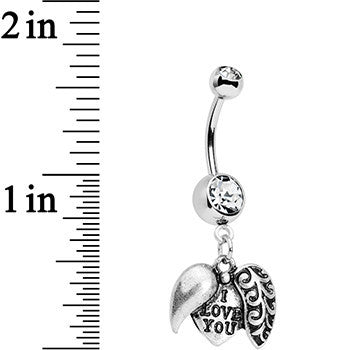 Clear Gem Paisley Love Locket Heart Dangle Belly Ring