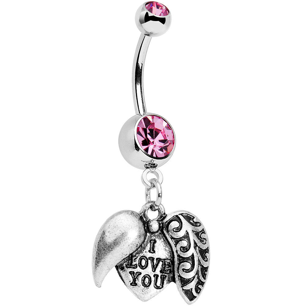 Pink Gem Paisley Love Locket Heart Dangle Belly Ring