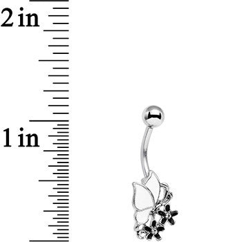 Black and White Stainless Steel Butterfly and Flower Belly Ring