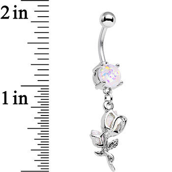 White Faux Opal Roses Ready to Flower Dangle Belly Ring