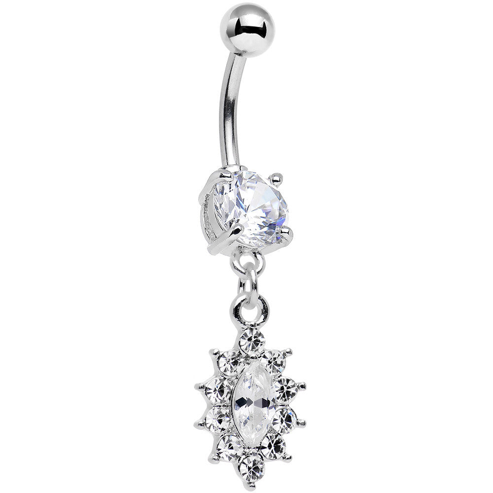 Clear Gem Decadent Detail Drop Dangle Belly Ring