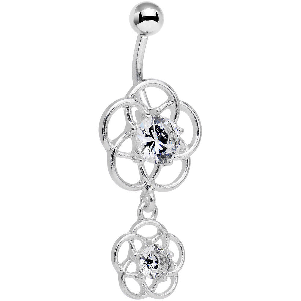 Clear Gem Framework Double Flower Dangle Belly Ring