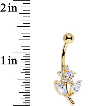 Clear Gem Gold Plated Leafy Flower Belly Ring