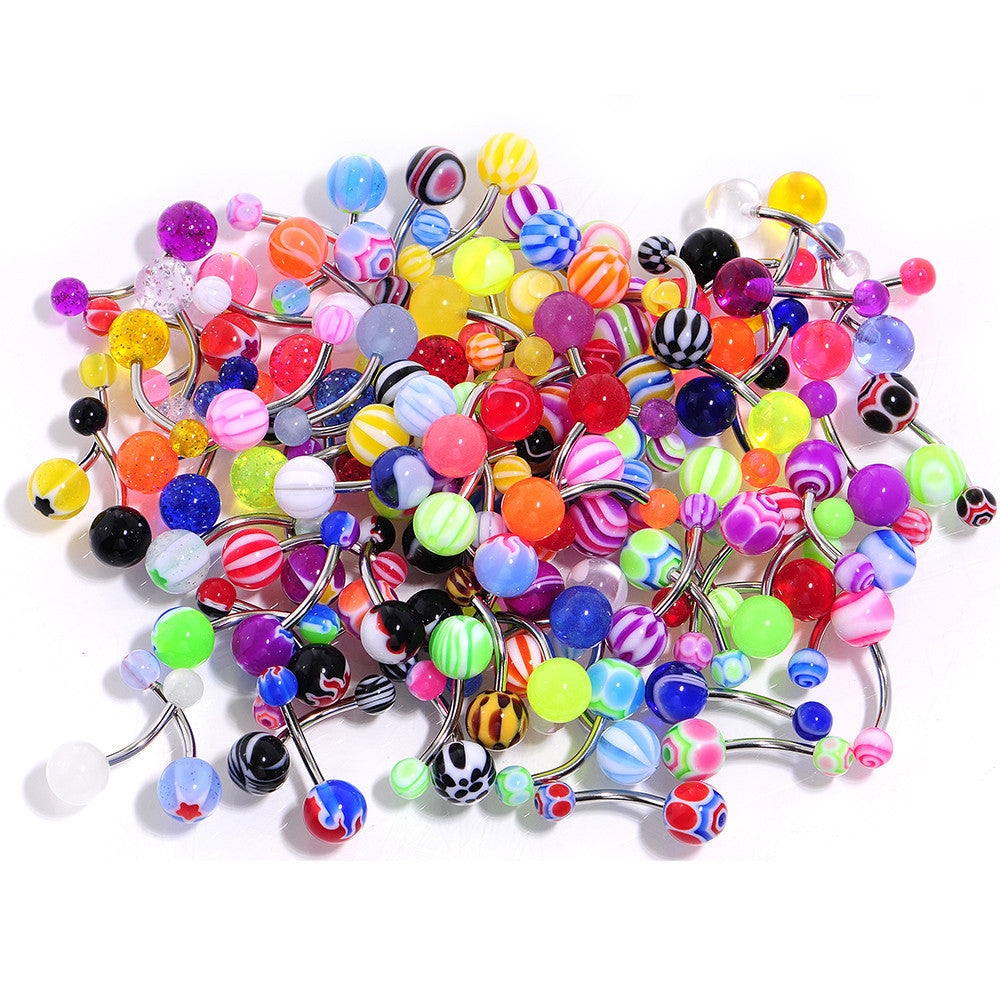 UV Acrylic Ball Steel Barbell Belly Button Ring Set of 100