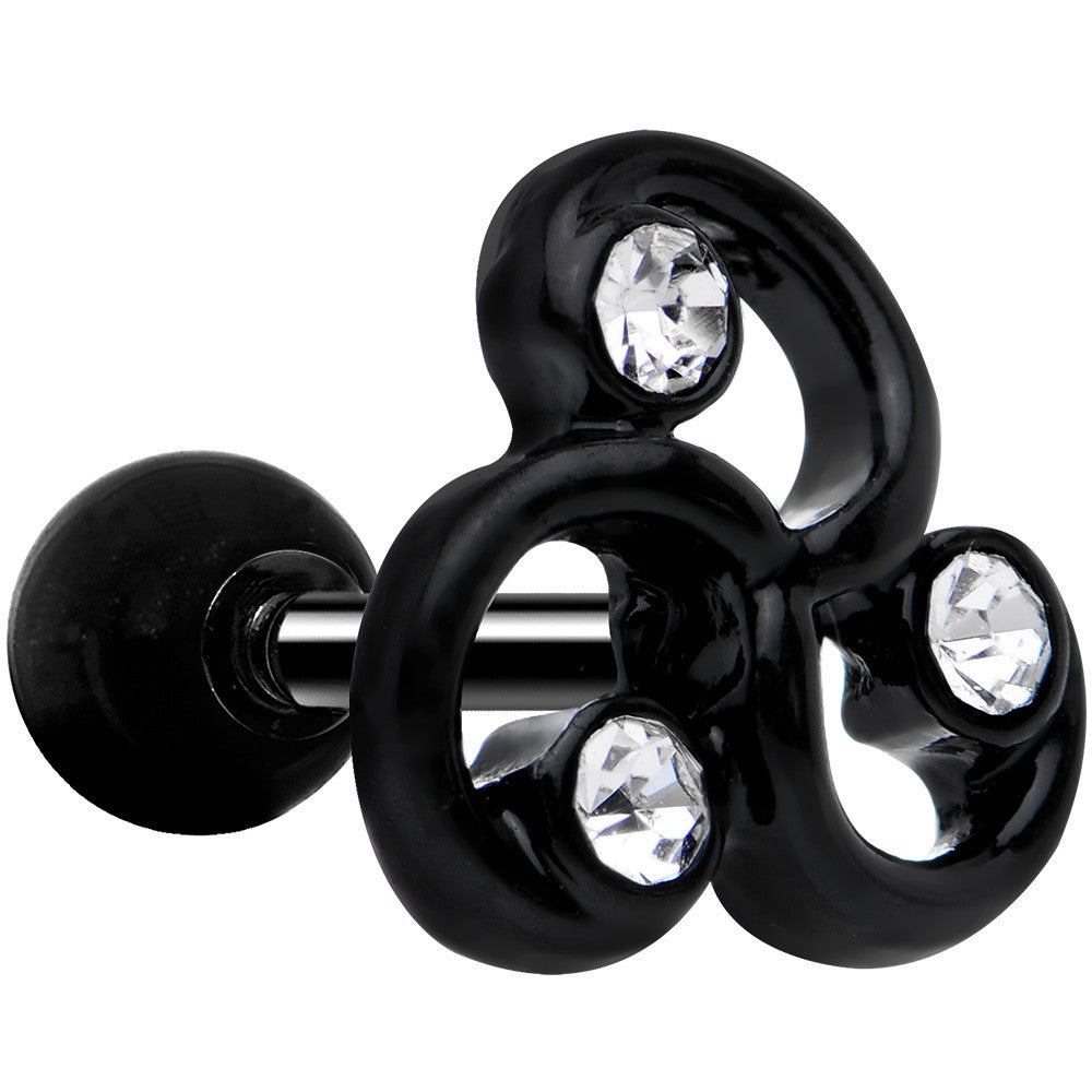 16 Gauge 1/4 Clear Gem Black Trinity Swirl Tragus Cartilage Earring