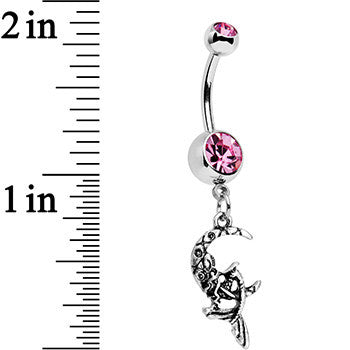 Pink Gem Moon and Ms Mermaid Dangle Belly Ring