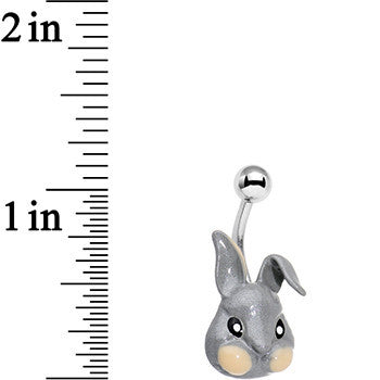 Glitter Gray Happy Easter Bunny Rabbit Belly Ring