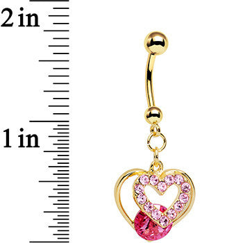 Pink Gem Gold Anodized Steel Show Your Heart Dangle Belly Ring