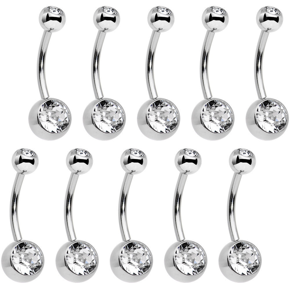 Clear Gem Stainless Steel Belly Ring Bonus Pack Set of 10