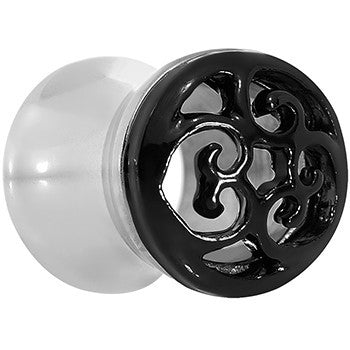 0 Gauge Steel Black Filigree Duet Heart Saddle Plug Set