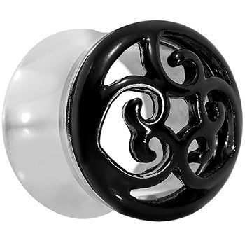 9/16 Steel Black Filigree Duet Heart Saddle Plug Set