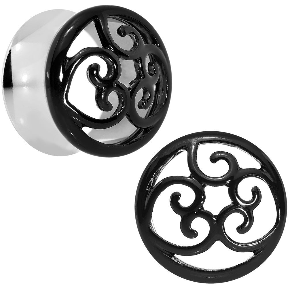 18mm Steel Black Filigree Duet Heart Saddle Plug Set