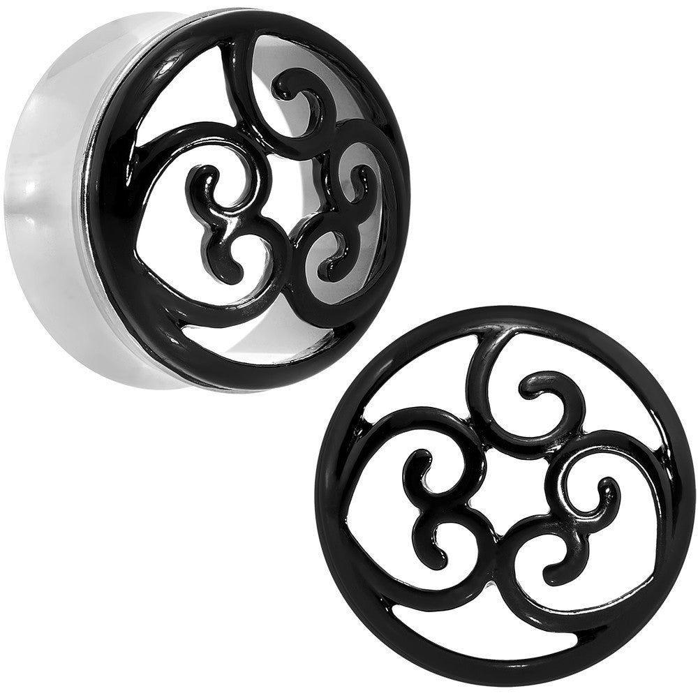 24mm Steel Black Filigree Duet Heart Saddle Plug Set