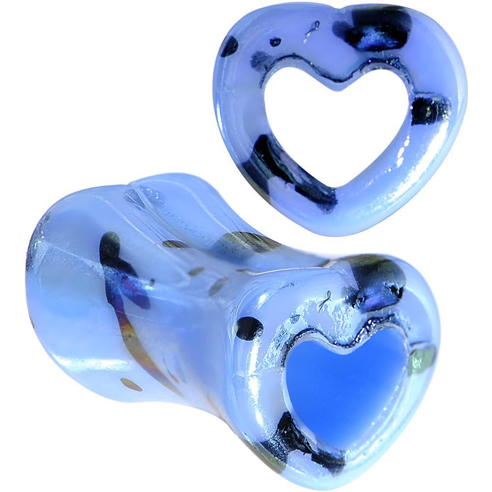 Black Speckled Blue Acrylic Heart Saddle Plug Set Available in Sizes 6 Gauge to 20mm