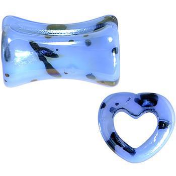 Black Speckled Blue Acrylic Heart Saddle Plug Set Available in Sizes 6 Gauge to 20mm