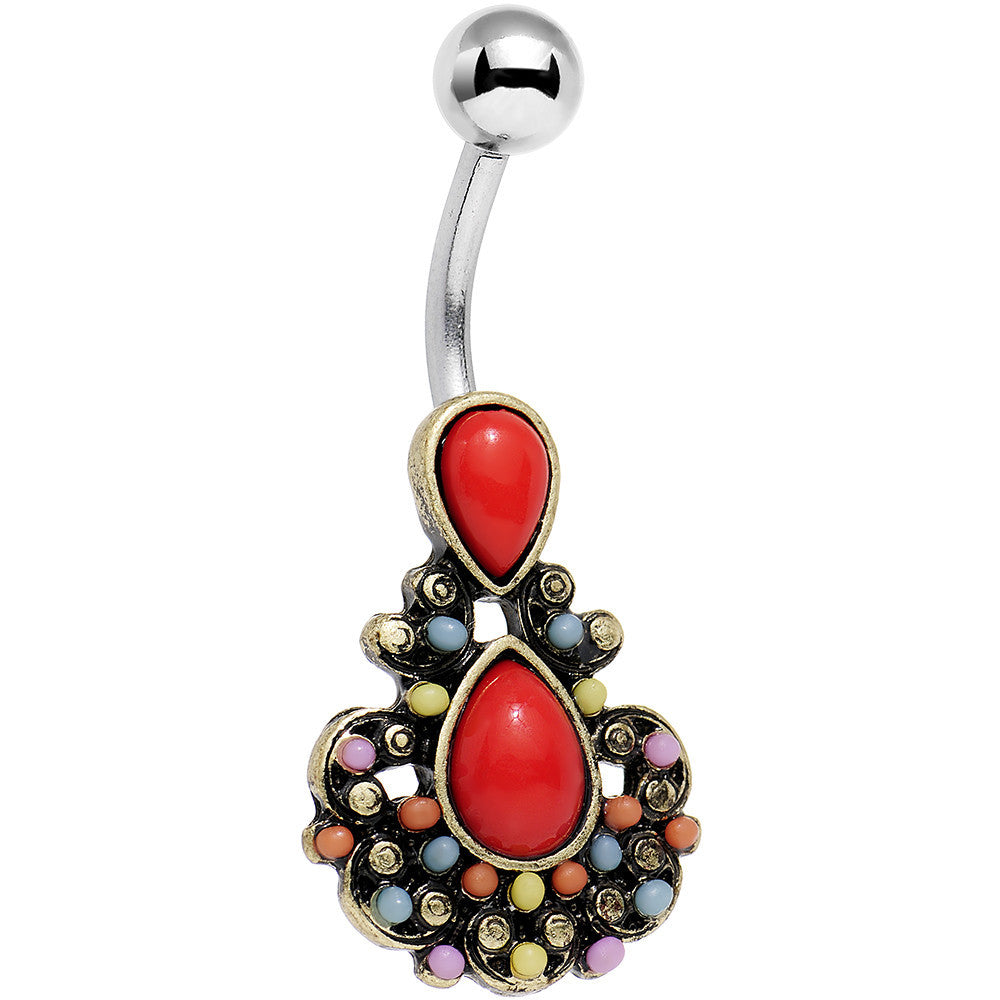 Red Orb Splash of Color Southwestern Elegant Drop Belly Ring