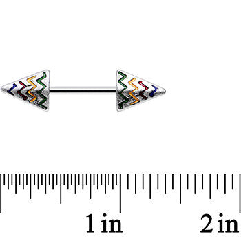 14 Gauge 9/16 Rainbow Chevron End with an Arrow Nipple Ring Set