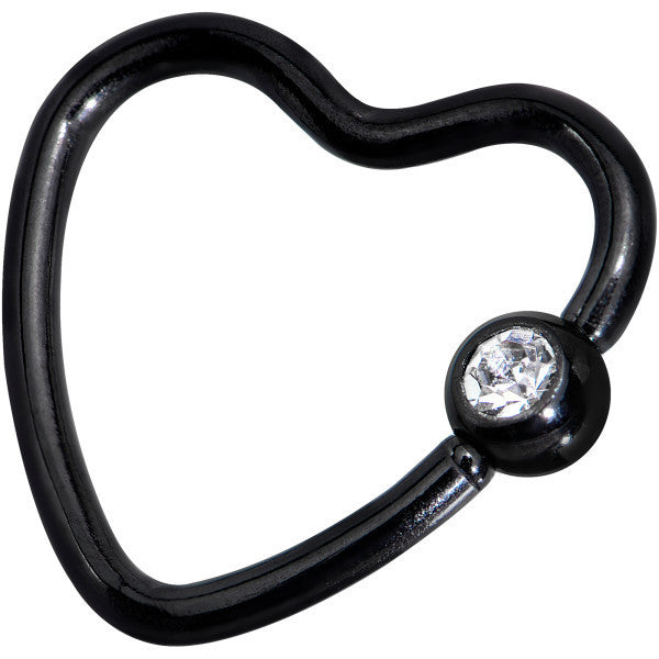 16 Gauge 1/2 Clear Black Anodized Titanium Heart Closure Captive Ring