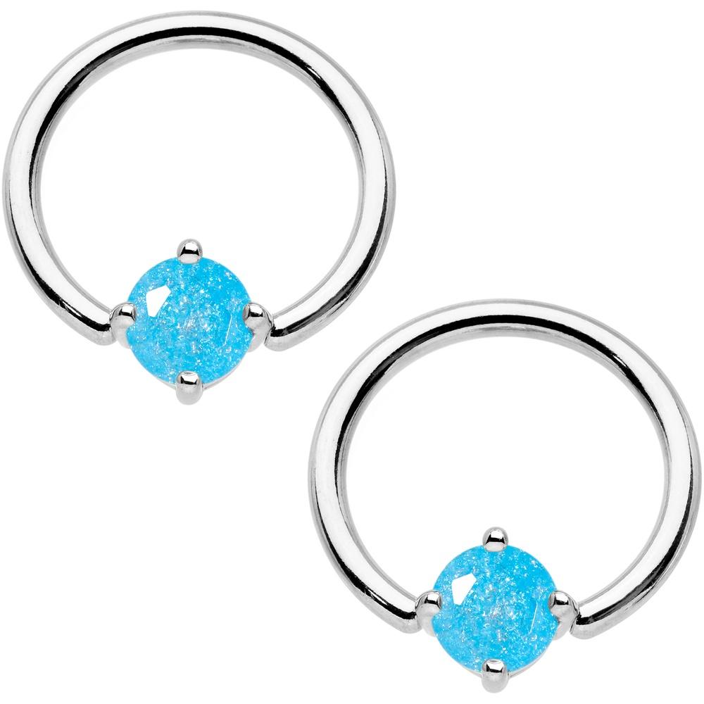 14 Gauge Oceanic Faux Opal BCR Captive Ring Barbell Nipple Ring Set