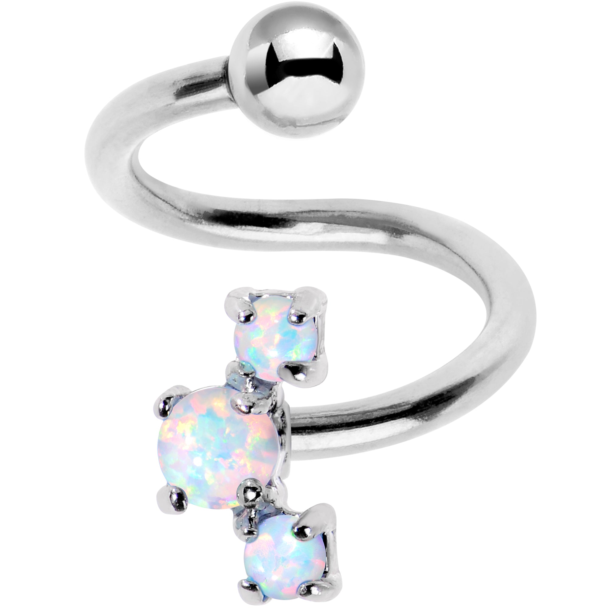 White Synthetic Opal Cluster Spiral Twister Top Mount Belly Ring