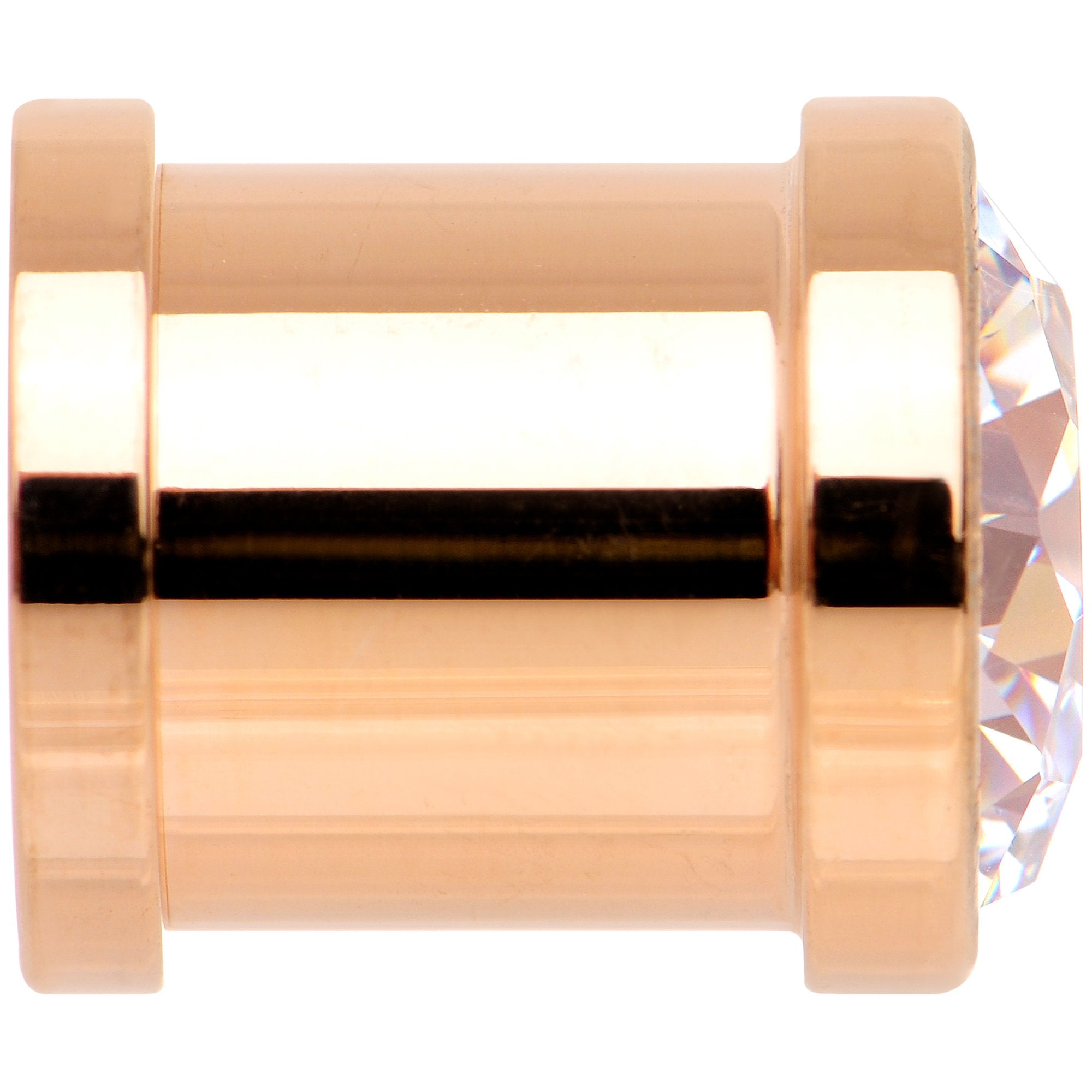 Clear CZ Gem Rose Gold PVD Glitzy Screw Fit Tunnel Plug Set