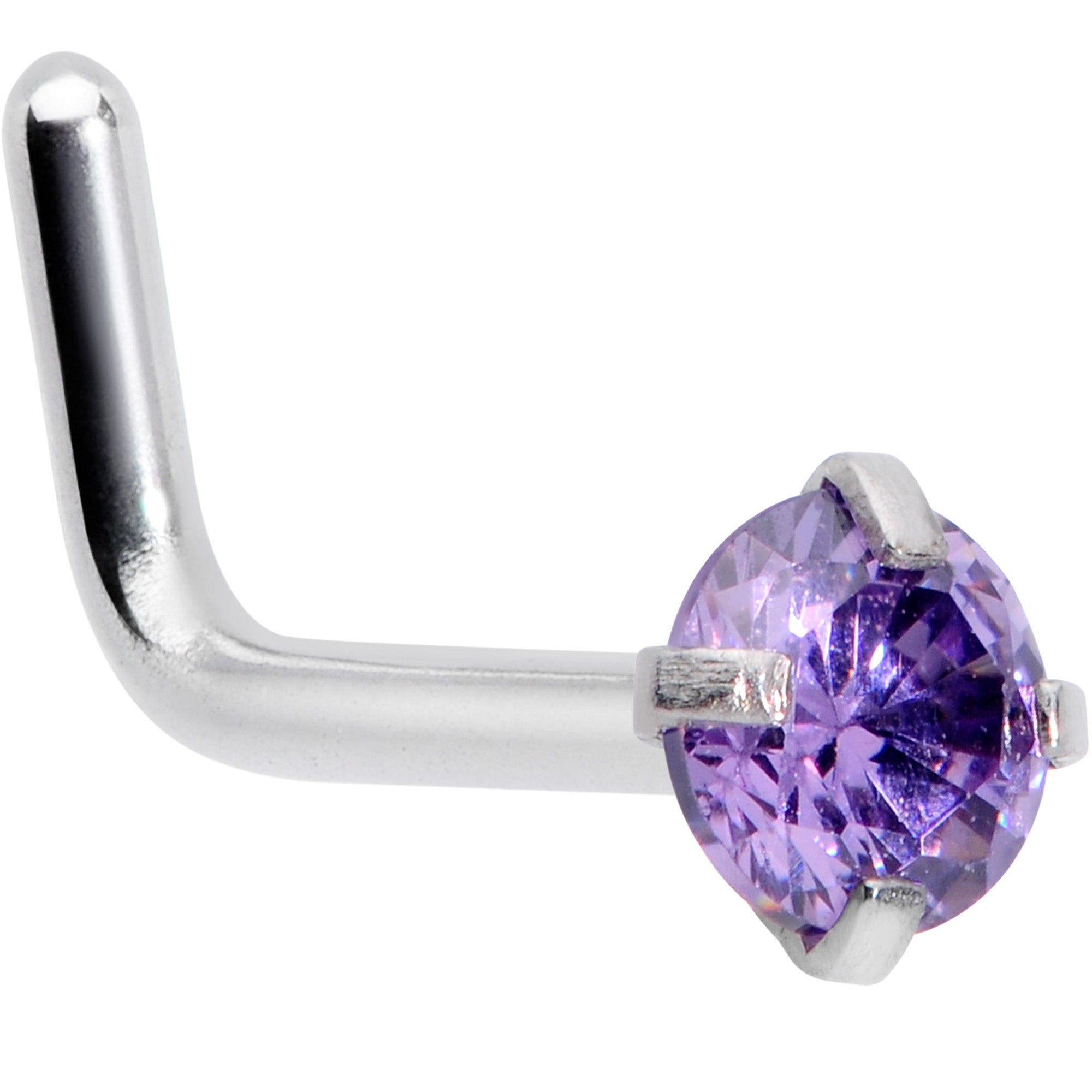 18 Gauge 1/4 Purplish 3mm CZ Gem Steel L-Shape Nose Ring