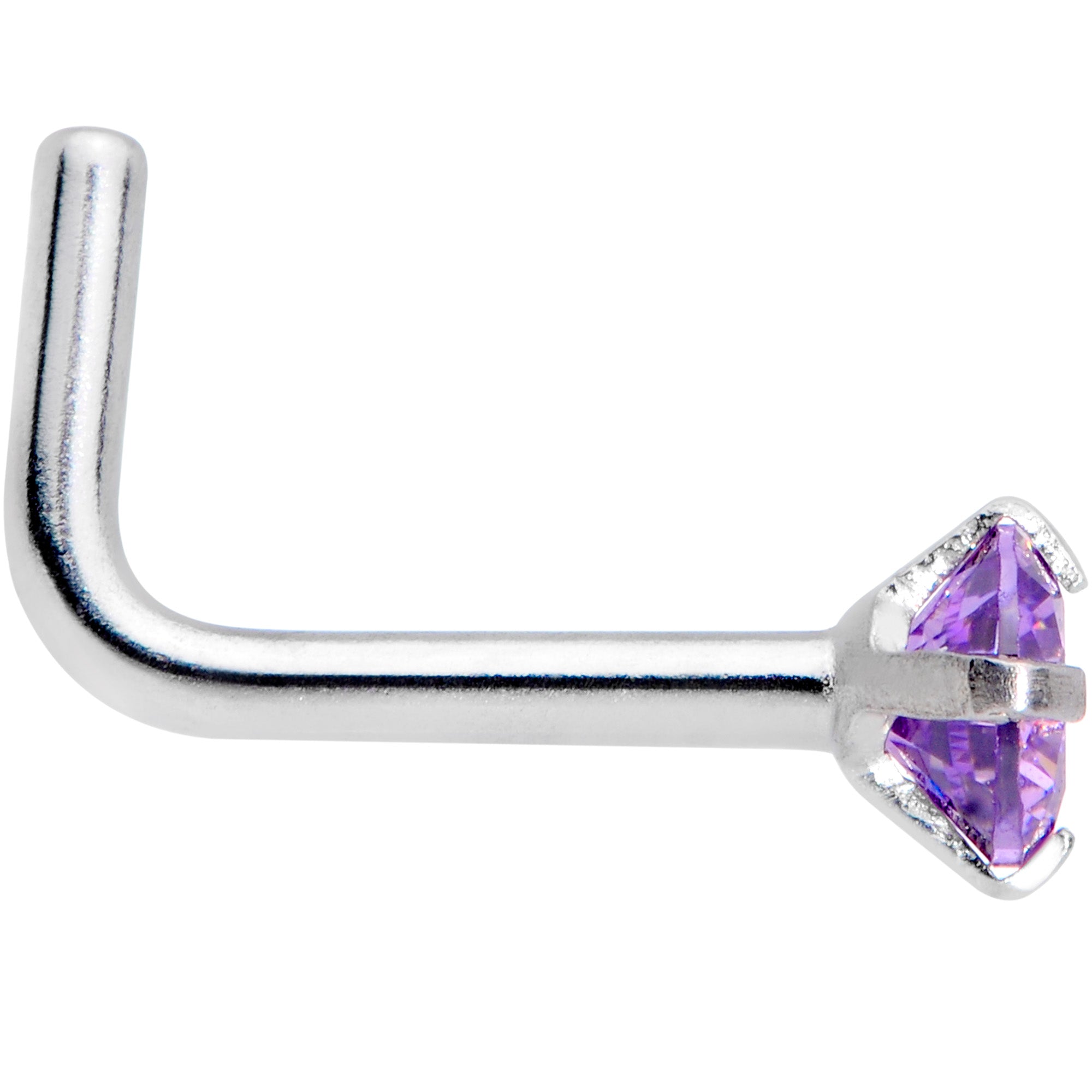 18 Gauge 1/4 Purplish 3mm CZ Gem Steel L-Shape Nose Ring