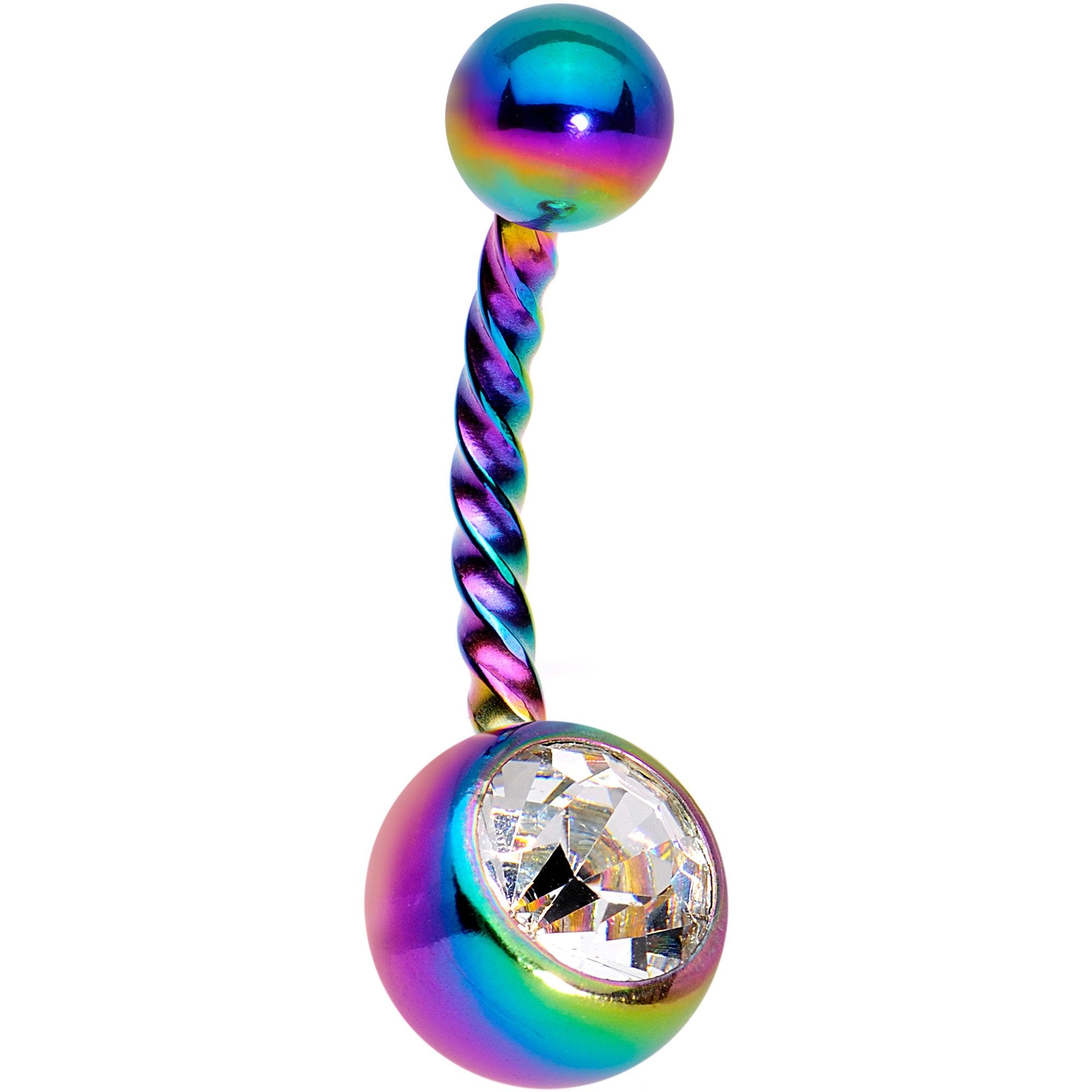 Clear Gem Rainbow IP Seriously Twisted Belly Ring