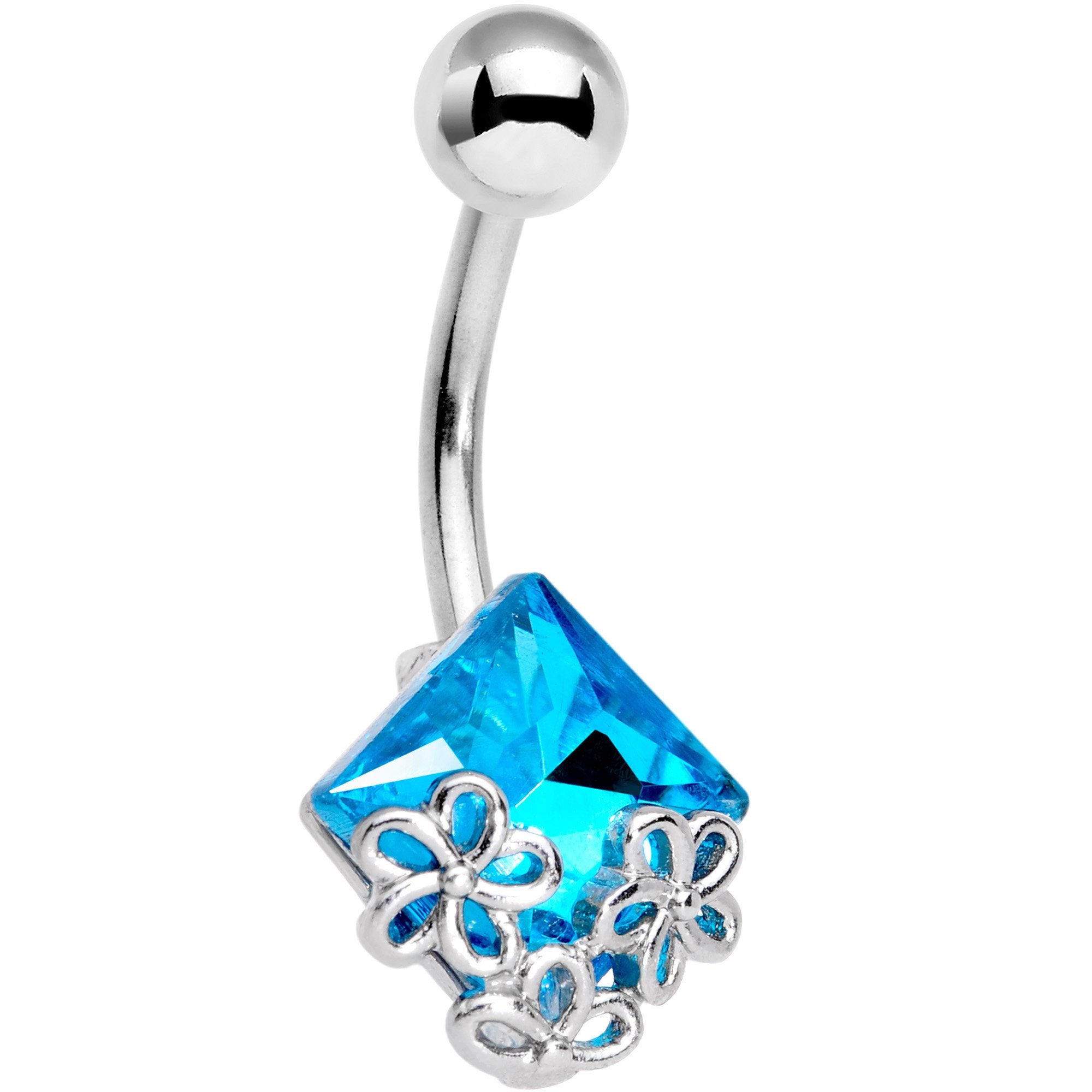 Aqua Gem Square Lovely Garden Belly Ring