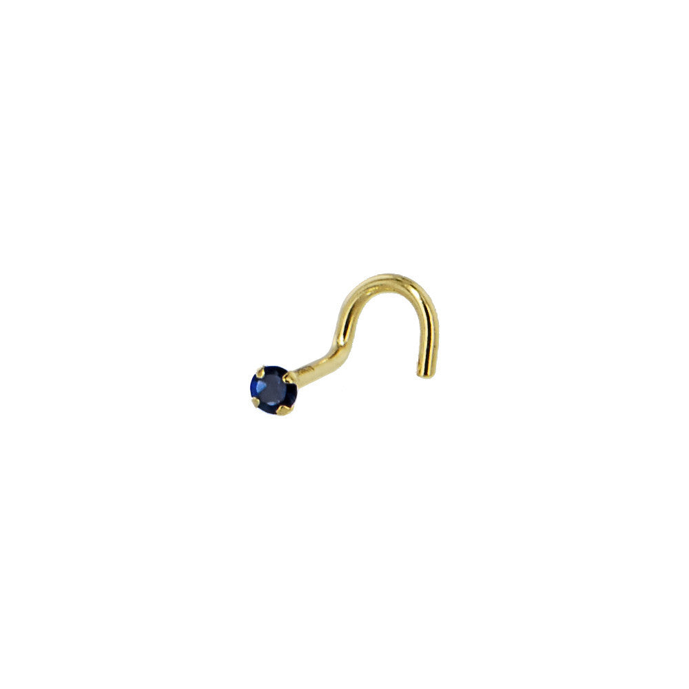 Solid 14KT Yellow Gold 2mm BLUE Cubic Zirconia SOLITAIRE Nose Ring