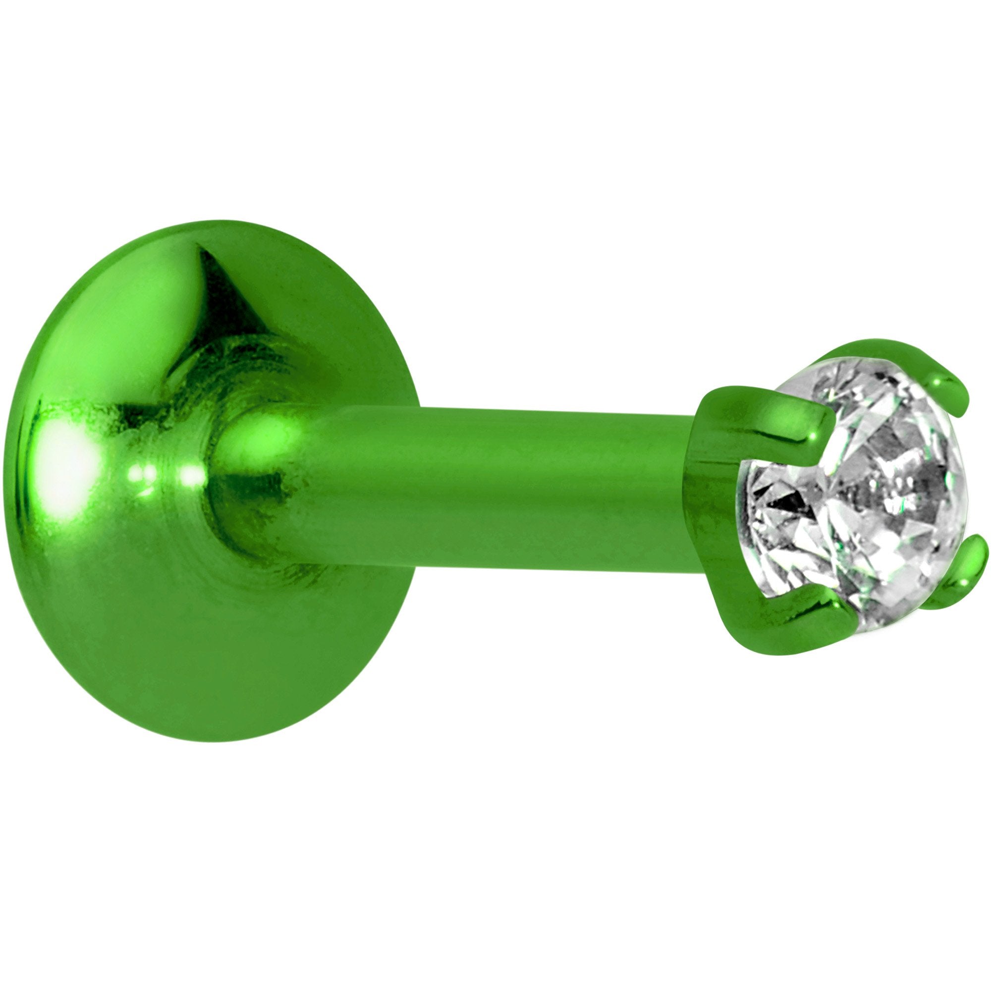 Body Candy Green Titanium IP Steel Clear 2mm Accent Internally Threaded Labret Monroe 16 Gauge 1/4